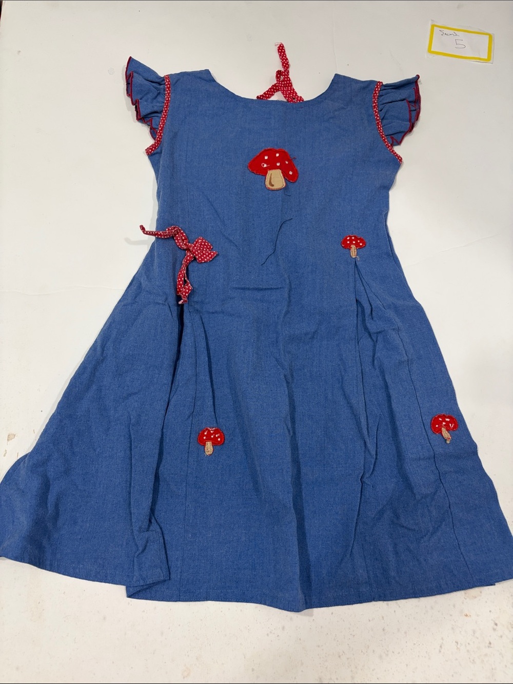 Blue Girls' Mushroom Embroidered Dress